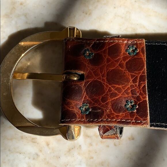 Jill Stuart Gold Medallion Studded Wide Statement Belt Brown - Picture 10 of 14